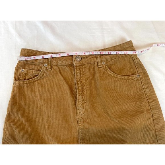 Topshop Moto Women Corduroy Mini Skirt Flat Front Pockets Mustard Brown Size 6 - Picture 6 of 8